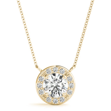 Round Halo Pendant – Round Lab Diamond Pendant in 18K Gold | Just Brilliant – lifestyle view