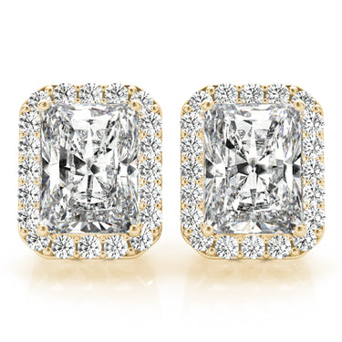 Radiant Halo Studs – Radiant Lab Diamond Stud Earrings in 18K Gold | Just Brilliant – close-up view