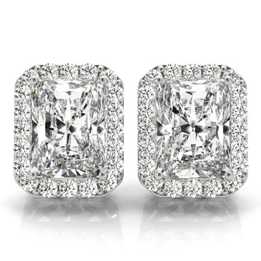 Radiant Halo Studs – Radiant Emerald & Lab Diamond Stud Earrings in 18K Gold | Just Brilliant