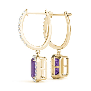 Emerald Cut Halo Drop Earrings – Emerald Cut Emerald Drop Earrings in 18K Gold | Just Brilliant – view 15