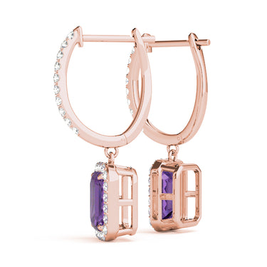 Emerald Cut Halo Drop Earrings – Emerald Cut Emerald Drop Earrings in 18K Gold | Just Brilliant – view 20