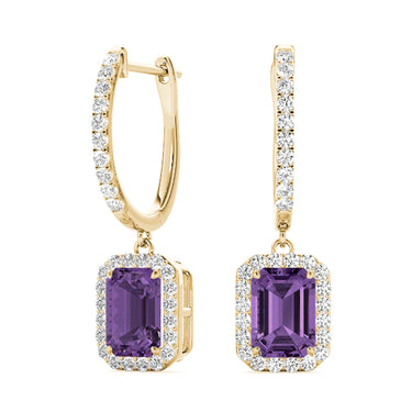 Emerald Cut Halo Drop Earrings – Emerald Cut Emerald Drop Earrings in 18K Gold | Just Brilliant – view 14