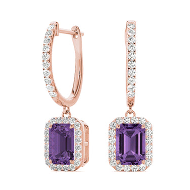 Emerald Cut Halo Drop Earrings – Emerald Cut Emerald Drop Earrings in 18K Gold | Just Brilliant – view 19
