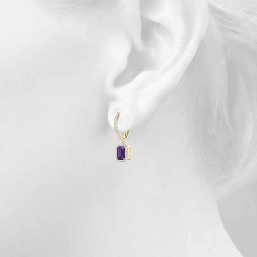 Emerald Cut Halo Drop Earrings – Emerald Cut Emerald Drop Earrings in 18K Gold | Just Brilliant – view 16