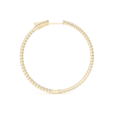 Round Shaped Inside-Out Hoop Earrings – Round Lab Diamond Hoop Earrings in 18K Gold | Just Brilliant – angle view