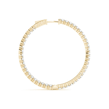 Shared Prong Inside-Out Hoop Earrings, Vault Lock – Lab Diamond Hoop Earrings in 18K Gold | Just Brilliant – angle view