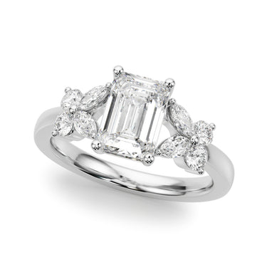 Contemporary Floral Emerald Cut Engagement Ring – Marquise Emerald & Lab Diamond Engagement Ring in 18K Gold | Just Brilliant