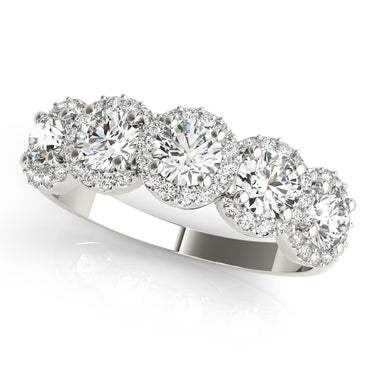 5-Stone Round Halo Wedding Bands – Radiant Lab Diamond Wedding Band in 18K Gold | Just Brilliant