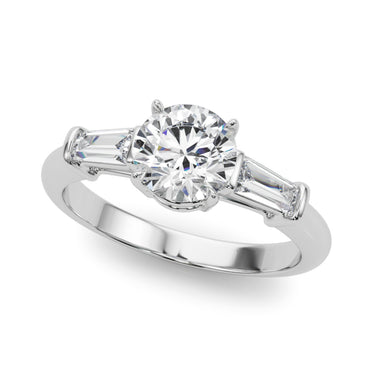 3 Stone Ring Round Center Tb Sides – Baguette Lab Diamond Ring in 18K Gold | Just Brilliant