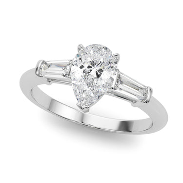 3-Stone Pear & Baguette Engagement Ring – Baguette Lab Diamond Engagement Ring in 18K Gold | Just Brilliant