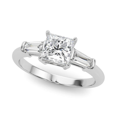 3 Stone Ring Sq Center Tb Sides – Baguette Lab Diamond Ring in 18K Gold | Just Brilliant