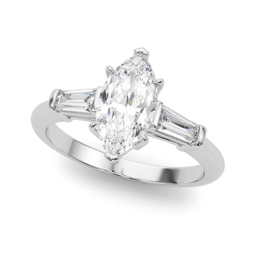 3 Stone Ring Marquise Center Tb Sides – Baguette Lab Diamond Ring in 18K Gold | Just Brilliant