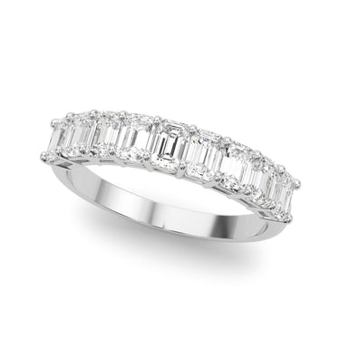 Emerald Cut Shared Prong Wedding Band – Emerald Cut Emerald & Lab Diamond Wedding Band in 18K Gold | Just Brilliant