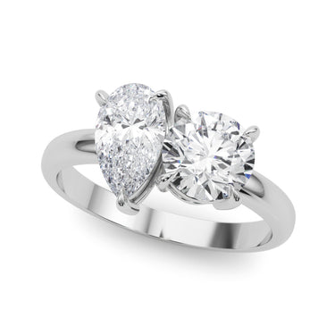 2-Stone Round & Pear Engagement Ring – Pear-Shaped Lab Diamond Engagement Ring in 18K Gold | Just Brilliant