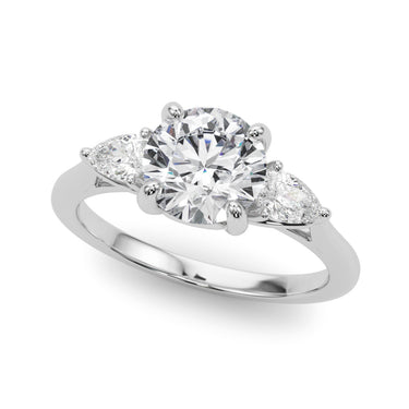 3-Stone Round Engagement Ring W/ Pear Sides – Pear-Shaped Lab Diamond Engagement Ring in 18K Gold | Just Brilliant