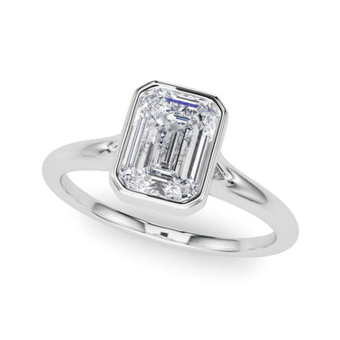 Bezel Set Emerald Cut Solitaire Engagement Ring – Emerald Cut Emerald & Lab Diamond Engagement Ring in 18K Gold | Just Bri...