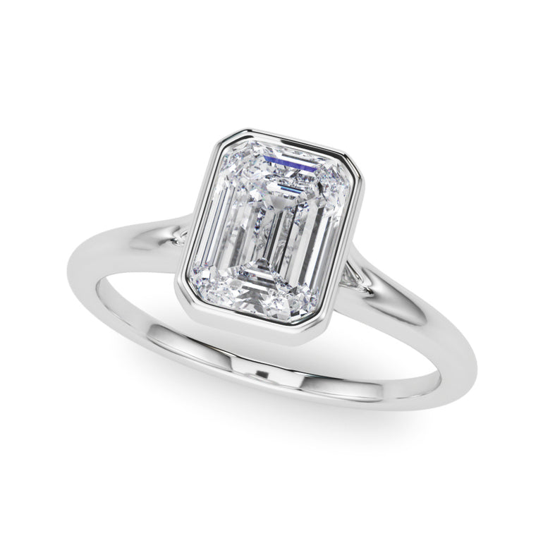 Bezel Set Emerald Cut Solitaire Engagement Ring – Emerald Cut Emerald & Lab Diamond Engagement Ring in 18K Gold | Just Bri...