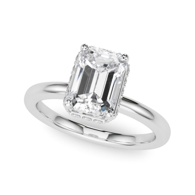 Double Hidden Halo Emerald Cut Engagement Ring – Emerald Cut Emerald & Lab Diamond Engagement Ring in 18K Gold | Just Bril...