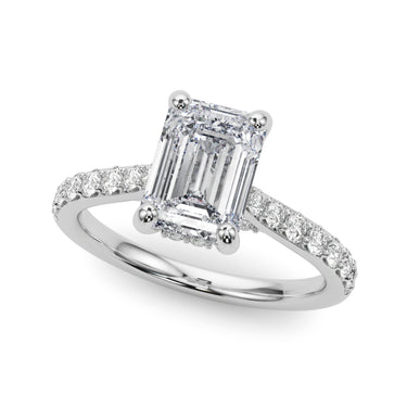 Prong Set Emerald Cut Hidden Halo Engagement Ring – Emerald Cut Emerald & Lab Diamond Engagement Ring in 18K Gold | Just B...