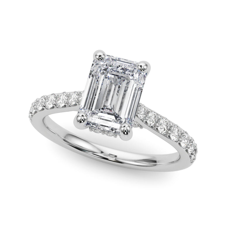 Prong Set Emerald Cut Hidden Halo Engagement Ring – Emerald Cut Emerald & Lab Diamond Engagement Ring in 18K Gold | Just B...
