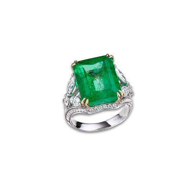 Aurora Verde Ring by Just Brilliant – 14.12ct natural Colombian emerald and lab diamond ring in 18K gold