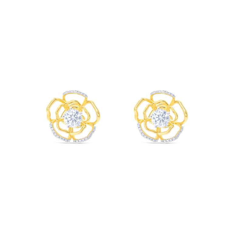 Gardenia Glow Earrings by Just Brilliant – 2ct lab diamond floral earrings in 18K yellow gold