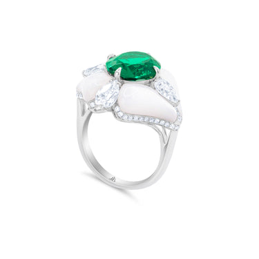 Zambian Essence Ring by Just Brilliant – 4.05ct lab-created Zambian emerald ring in 18K white gold
