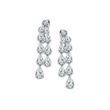 Diamond Rain Earrings by Just Brilliant – 7ct cascading pear lab diamond drop earrings in 18K white gold