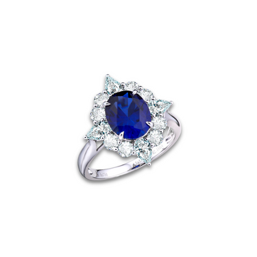 Diana Ring by Just Brilliant – 2.92ct sapphire with 1ct lab diamond halo ring in 18K white gold
