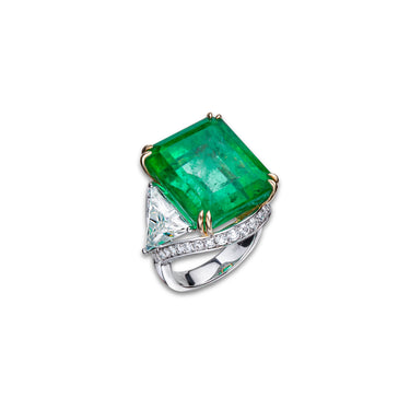 Elysian Emerald Ring by Just Brilliant – 30.42ct Colombian emerald and 10.56ct lab diamond ring in 18K gold