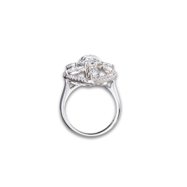 Heritage Ring by Just Brilliant – 5.8ct lab diamond marquise halo ring in 18K white gold – detail view