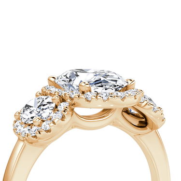 Just Brilliant three stone halo ring, 18K Rose Gold, detail view