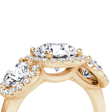 Just Brilliant three stone halo ring, 18K Rose Gold, detail view