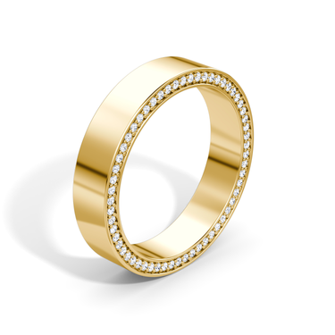 Just Brilliant pavé border band, 18K Yellow Gold, upright view