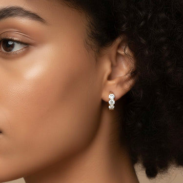 Lgd 3-Stone Huggie Earrings – Lab Diamond Earrings in 18K Gold | Just Brilliant – view 7