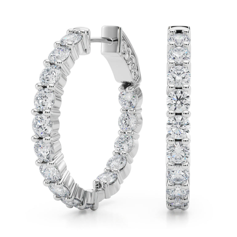 Inside-Out Shared Prong Round Hoop Earrings – Radiant Lab Diamond Hoop Earrings in 18K Gold | Just Brilliant