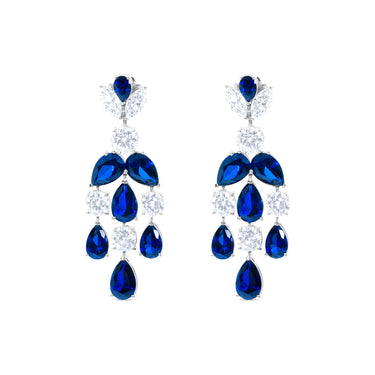 Lustrous Raindrops Earrings by Just Brilliant – 7.2ct sapphire and lab diamond drop earrings in 18K white gold