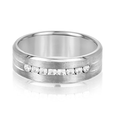 7mm Heavy Weight Mens Band with Diamond – Radiant Lab Diamond Men's Band in 18K Gold | Just Brilliant
