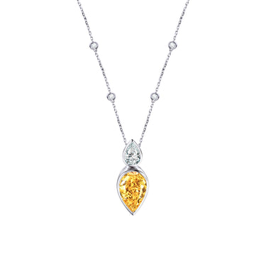 Solar Harmony Necklace by Just Brilliant – pear lab diamond and citrine necklace in 18K white gold