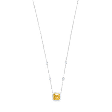 Sunset Glow Necklace by Just Brilliant – 2.5ct yellow lab diamond halo necklace in 18K white gold