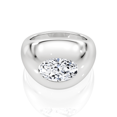 Just Brilliant oval dome band in 18K White Gold, front view.