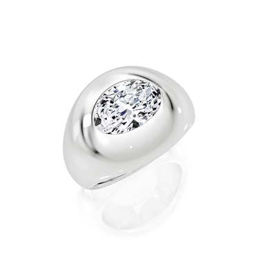 Just Brilliant oval dome band in 18K White Gold, oblique view.
