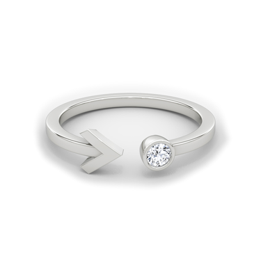 Just Brilliant Arrow Cuff Ring, 0.10Ct / Round Brilliant, 18K White Gold, front view