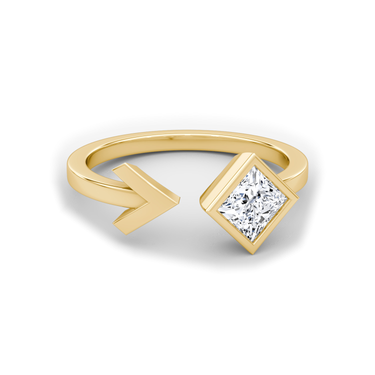 Just Brilliant Arrow Cuff Ring, 0.50Ct / Princess, 18K Yellow Gold, front view