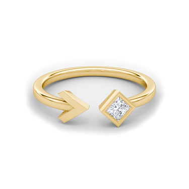 Just Brilliant Arrow Cuff Ring, 0.15Ct / Princess, 18K Yellow Gold, front view
