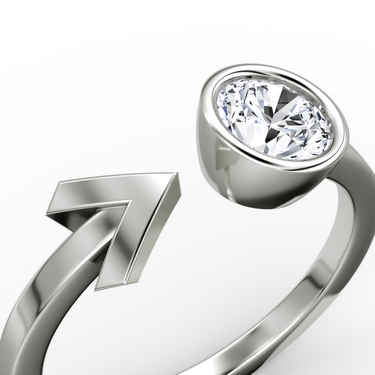 Just Brilliant Arrow Cuff Ring, 0.50Ct / Round Brilliant, 18K White Gold, detail view