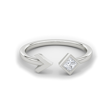 Just Brilliant Arrow Cuff Ring, 0.15Ct / Princess, 18K White Gold, front view