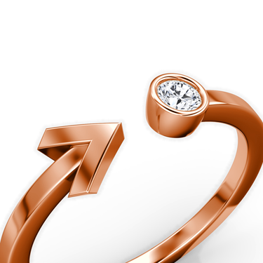 Just Brilliant arrow cuff ring, rose gold, detail view.