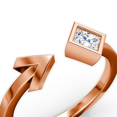 Just Brilliant arrow cuff ring, rose gold, detail view.
