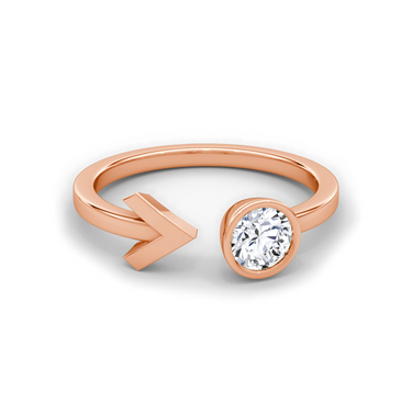 Just Brilliant arrow cuff ring, rose gold, front view.